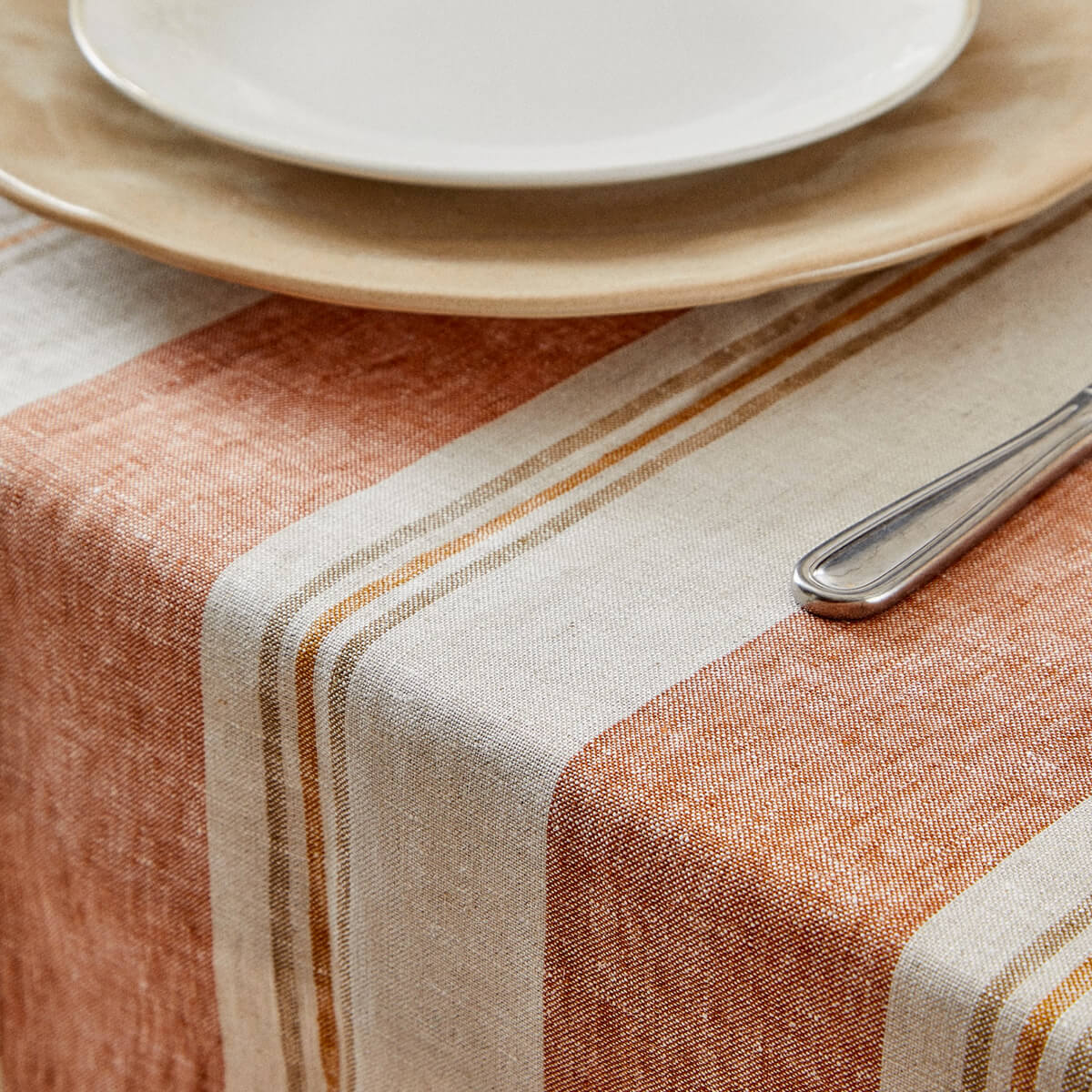 Big Striped Linen Tablecloth
